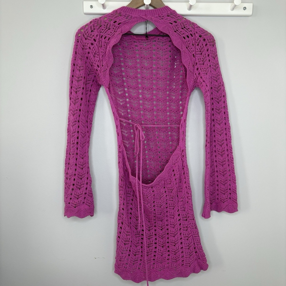 Pink Crochet Dress 8 Babydoll Coquette Fairy‎ Nasty Gal Feminine Whimsy Backless - Picture 4 of 9